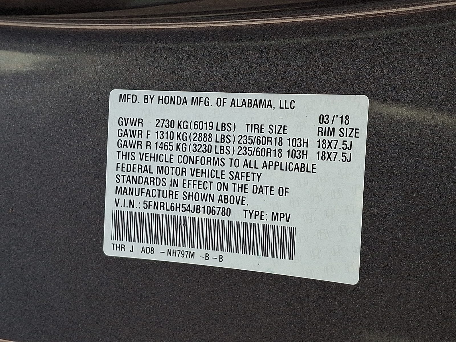 Used 2018 Honda Odyssey Van