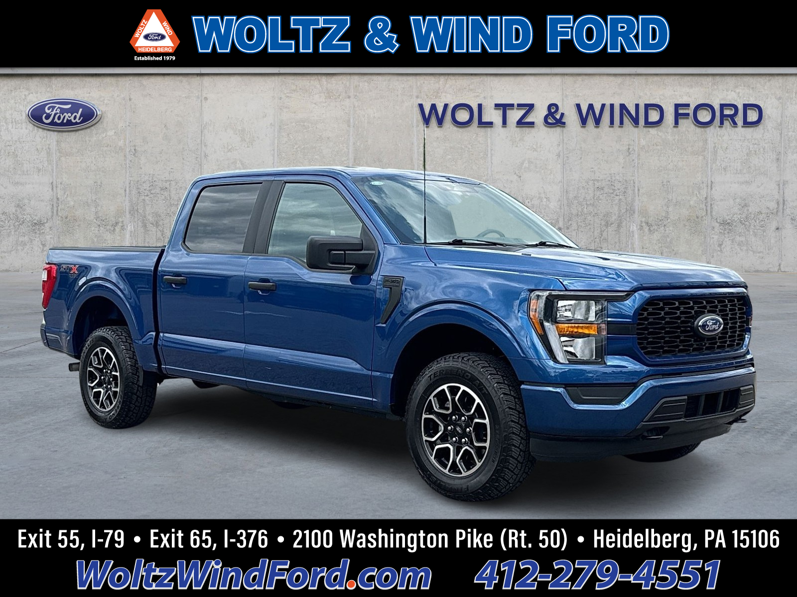 Atlas Blue 2023 Ford F-150 XL SuperCrew 4WD Pickup Truck Four-Wheel Drive Automatic