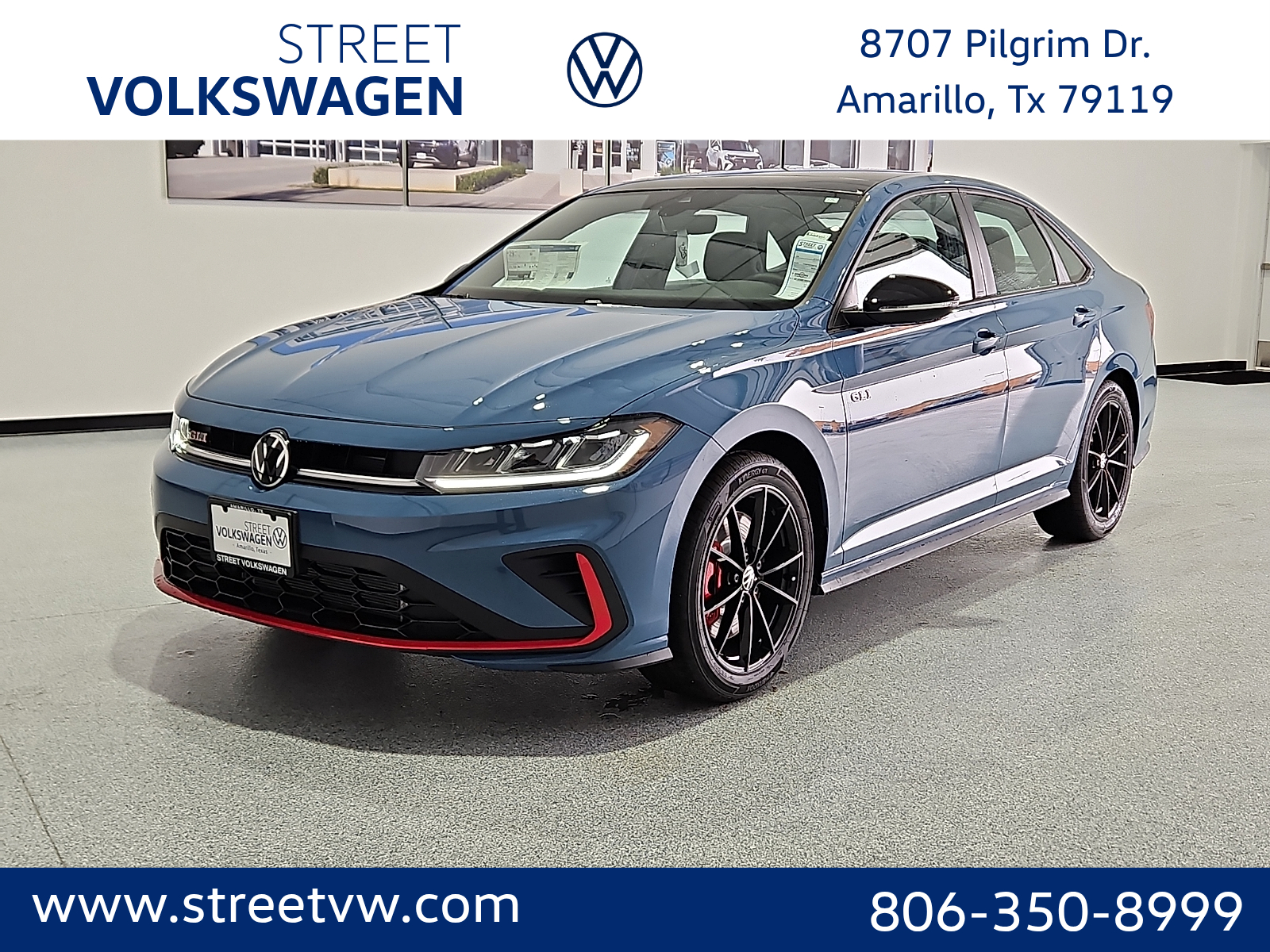 2026 Volkswagen Jetta GLI Autobahn Monterey Blue Pearl w/Deep Black Roof at Street VW of Amarillo