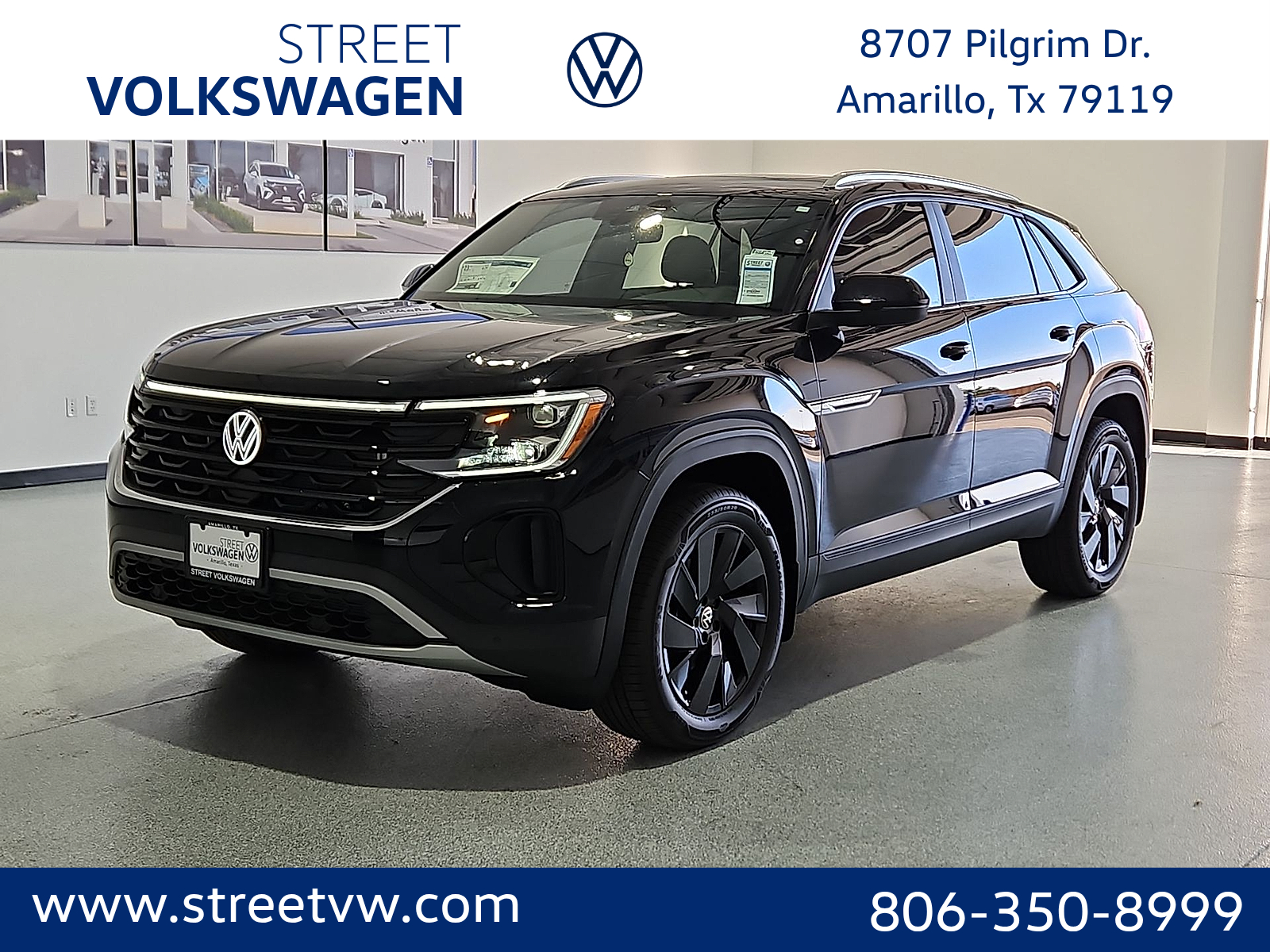 2026 Volkswagen Atlas Cross Sport SE with Technology Deep Black Pearl at Street VW of Amarillo