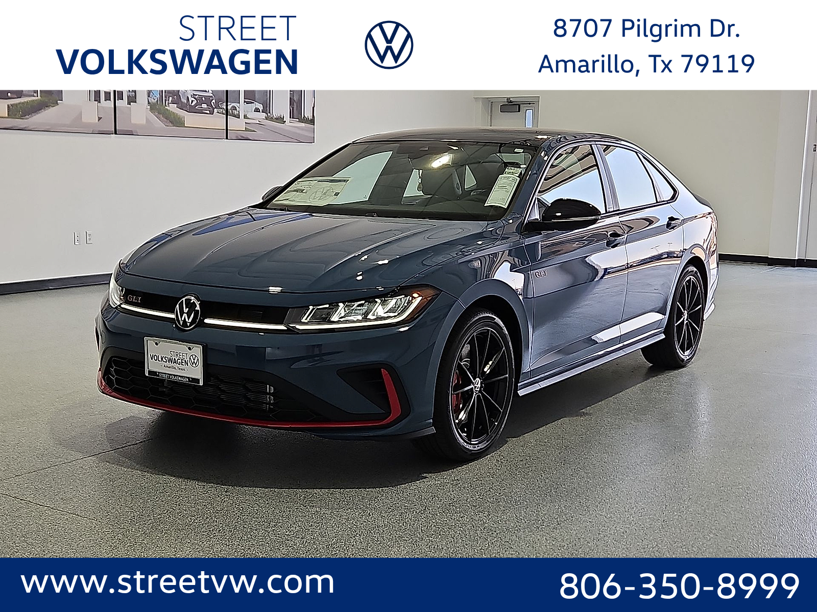 2026 Volkswagen Jetta GLI Autobahn Monterey Blue Pearl w/Deep Black Roof at Street VW of Amarillo