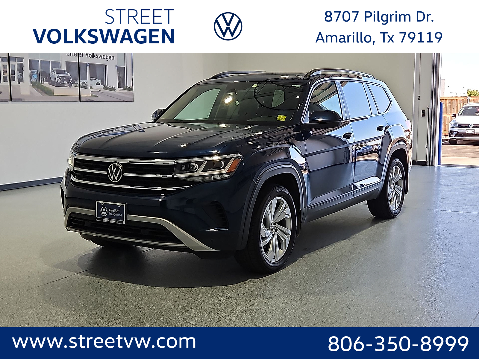 2021 Volkswagen Atlas 3.6L V6 SE w/Technology Blue Metallic at Street VW of Amarillo
