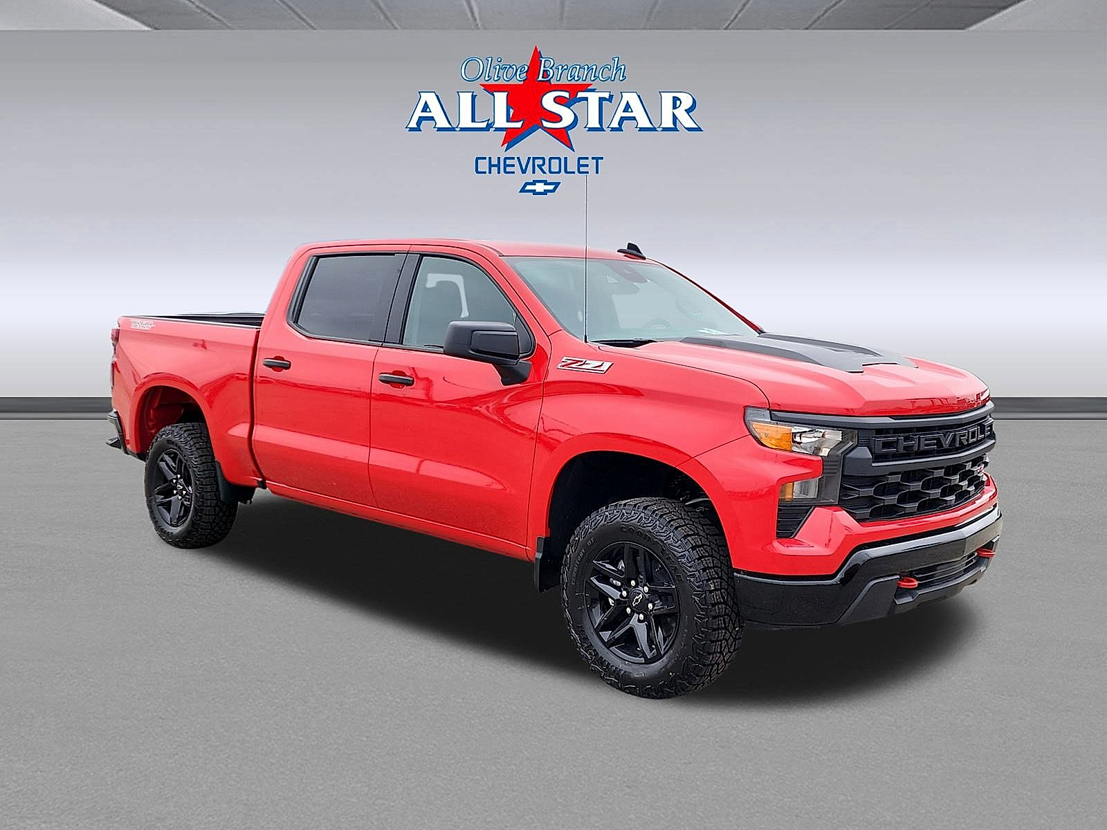 Red Hot 2026 Chevrolet Silverado 1500 Custom Trail Boss Crew Cab 4WD Pickup Truck Four-Wheel Drive Automatic